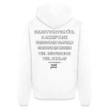 Glückwunsch - mental gesund! - Unisex Premium Bio Zip Hoodie - Weiß - Hinten - Thijin (182cm)