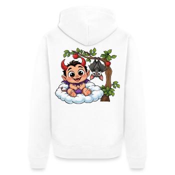 Teufelchen auf Wolke - Unisex Premium Bio Zip Hoodie - Weiß - Hinten - Thijin (182cm)