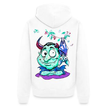 Frostig Psychodelischer Dämon mit Flügeln - Unisex Premium Bio Zip Hoodie - Weiß - Hinten - Thijin (182cm)