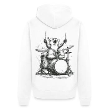 Fuchs spielt Schlagzeug Rock Musik Geschenk - Unisex Premium Bio Zip Hoodie - Weiß - Hinten - Thijin (182cm)