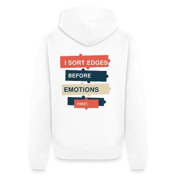 Puzzle – Ich sortiere Kanten vor Emotionen - Unisex Premium Bio Zip Hoodie - Weiß - Hinten - Thijin (182cm)