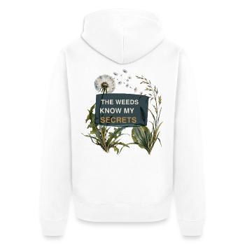 Wilder Garten – Das Unkraut kennt meine Geheimnisse - Unisex Premium Bio Zip Hoodie - Weiß - Hinten - Thijin (182cm)