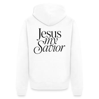Jesus_my_Savior_Black - Unisex Premium Bio Zip Hoodie - Weiß - Hinten - Thijin (182cm)