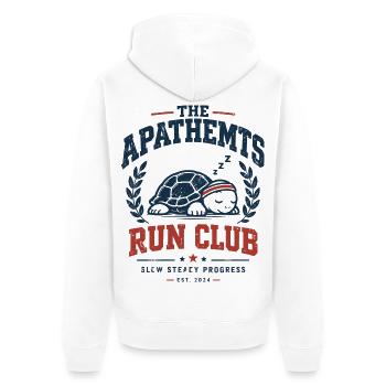 Run Club Schildkröte Motiv - Unisex Premium Bio Zip Hoodie - Weiß - Hinten - Thijin (182cm)