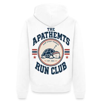 APATHETMTS Run Club Schildkröte - Unisex Premium Bio Zip Hoodie - Weiß - Hinten - Thijin (182cm)