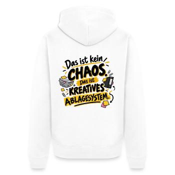 Das ist kein Chaos. Das ist kreatives Ablagesystem - Unisex Premium Bio Zip Hoodie - Weiß - Hinten - Thijin (182cm)