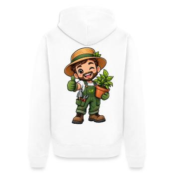 Gärtner Kawaii Style – Süßes Gartenmotiv - Unisex Premium Bio Zip Hoodie - Weiß - Hinten - Thijin (182cm)