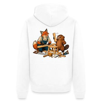 Fuchs und Biber beim Heimwerken – Handwerkerduo - Unisex Premium Bio Zip Hoodie - Weiß - Hinten - Thijin (182cm)
