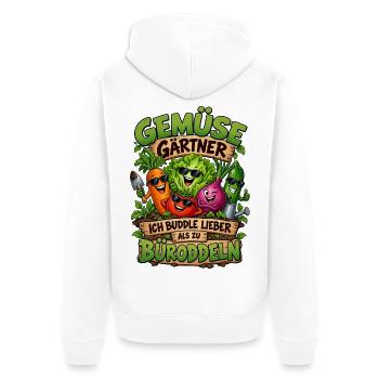 Gemüse Gärtner Ich buddle lieber als zu büroddeln - Unisex Premium Bio Zip Hoodie - Weiß - Hinten - Thijin (182cm)