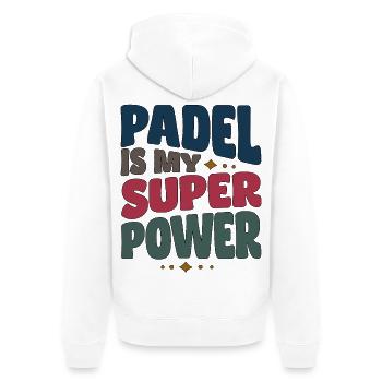Padel Spielerin Spieler Padel is my Superpower - Unisex Premium Bio Zip Hoodie - Weiß - Hinten - Thijin (182cm)