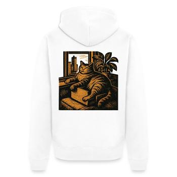Wohnungschef auf Samtpfoten – Lustiges Katzen  - Unisex Premium Bio Zip Hoodie - Weiß - Hinten - Thijin (182cm)