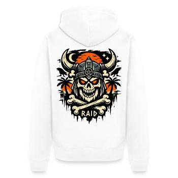 Schädel Raid Helm Symbolik - Unisex Premium Bio Zip Hoodie - Weiß - Hinten - Thijin (182cm)
