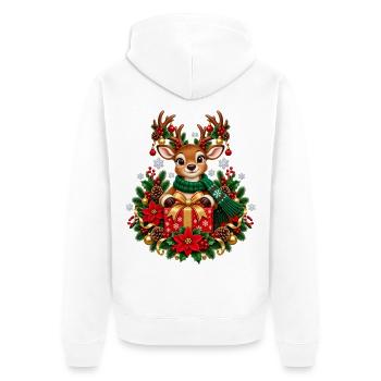 Rentier mit Geschenk im Weihnachtsglanz - Unisex Premium Bio Zip Hoodie - Weiß - Hinten - Thijin (182cm)
