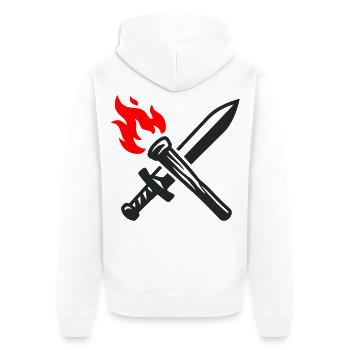 Schwert Fackel Wappen Logo - Unisex Premium Bio Zip Hoodie - Weiß - Hinten - Thijin (182cm)