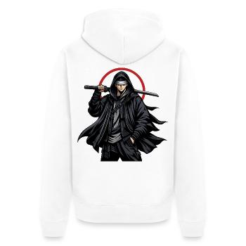 Schwarzer Ninja mit Klinge - Unisex Premium Bio Zip Hoodie - Weiß - Hinten - Thijin (182cm)