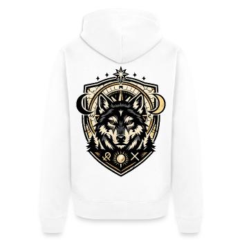 Wolf Crest Geometric Shield - Unisex Premium Bio Zip Hoodie - Weiß - Hinten - Thijin (182cm)