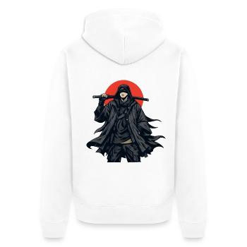 Schattendämon mit rotem Kreis - Unisex Premium Bio Zip Hoodie - Weiß - Hinten - Thijin (182cm)