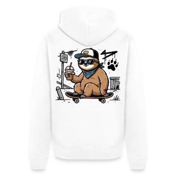 Cooles Faultier auf Skateboard – Street Art - Unisex Premium Bio Zip Hoodie - Weiß - Hinten - Thijin (182cm)