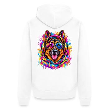 Deutscher Schäferhund – Neon Street Art - Unisex Premium Bio Zip Hoodie - Weiß - Hinten - Thijin (182cm)