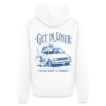 Waschbär Get In Loser - Unisex Premium Bio Zip Hoodie - Weiß - Hinten - Thijin (182cm)