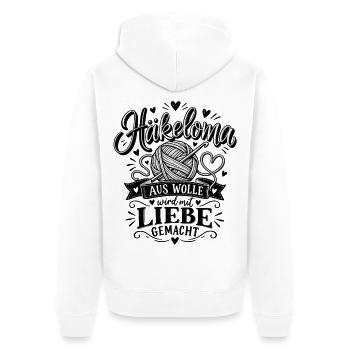 Häkeloma Aus Wolle wird Liebe gemacht - Unisex Premium Bio Zip Hoodie - Weiß - Hinten - Thijin (182cm)