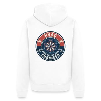 Vintage HVAC-Ingenieur Lüftungskanal-Lüfter-Abzeichen - Unisex Premium Bio Zip Hoodie - Weiß - Hinten - Thijin (182cm)