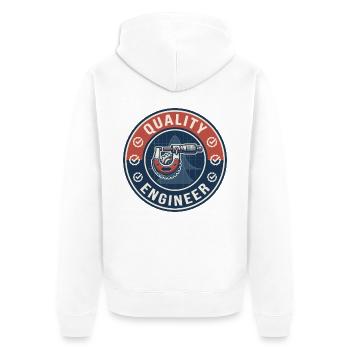 Vintage Quality Engineer Mikrometer-Glockenkurvenoberseite - Unisex Premium Bio Zip Hoodie - Weiß - Hinten - Thijin (182cm)