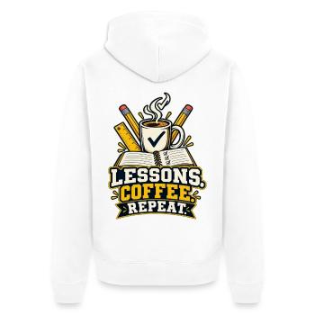 Lessons Coffee Repeat – Lehrer T-Shirt - Unisex Premium Bio Zip Hoodie - Weiß - Hinten - Thijin (182cm)