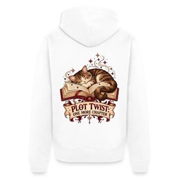 Bücherkater – Katze & Bücher T-Shirt  - Unisex Premium Bio Zip Hoodie - Weiß - Hinten - Thijin (182cm)