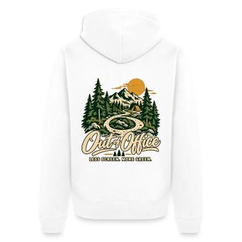 Out of Office – Wandern & Natur T-Shirt - Unisex Premium Bio Zip Hoodie - Weiß - Hinten - Thijin (182cm)