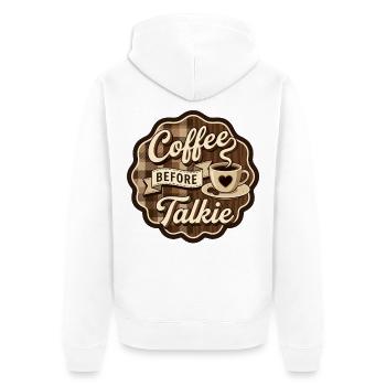 Coffee before Talkie funny Coffee Sayings - Unisex Premium Bio Zip Hoodie - Weiß - Hinten - Thijin (182cm)