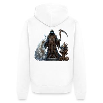 Spektraler Wächter mit Falke und Stahl - Unisex Premium Bio Zip Hoodie - Weiß - Hinten - Thijin (182cm)