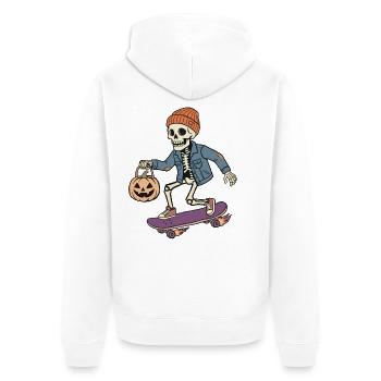 Skelett auf einem Skateboard – Halloween - Unisex Premium Bio Zip Hoodie - Weiß - Hinten - Thijin (182cm)