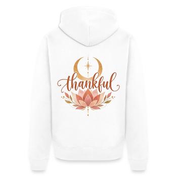 Dankbarkeit Achtsamkeit Lotusblüte Boho - Unisex Premium Bio Zip Hoodie - Weiß - Hinten - Thijin (182cm)