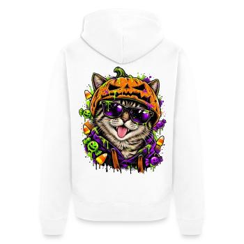 Halloween Katze mit Kürbiskopf - Unisex Premium Bio Zip Hoodie - Weiß - Hinten - Thijin (182cm)