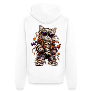 Halloween Mumienkatze mit Süßkram - Unisex Premium Bio Zip Hoodie - Weiß - Hinten - Thijin (182cm)