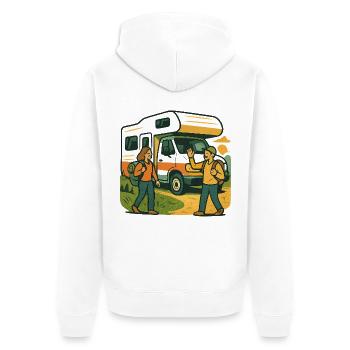 Geschenk für die erste Wohnmobilreise - Unisex Premium Bio Zip Hoodie - Weiß - Hinten - Thijin (182cm)