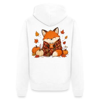 Süßer Fuchs mit Tee Gemütliches Herbst Design - Unisex Premium Bio Zip Hoodie - Weiß - Hinten - Thijin (182cm)