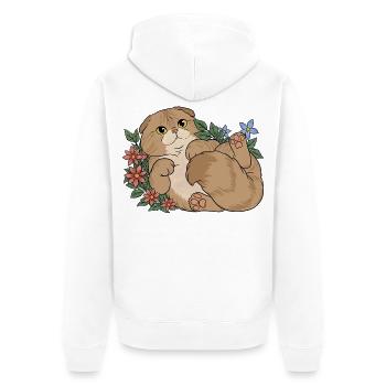 Florales Scottish Fold-Kätzchen - Unisex Premium Bio Zip Hoodie - Weiß - Hinten - Thijin (182cm)