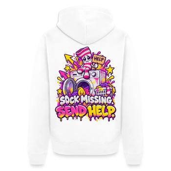 Socken vermisst – Hilfe Gesucht - Unisex Premium Bio Zip Hoodie - Weiß - Hinten - Thijin (182cm)