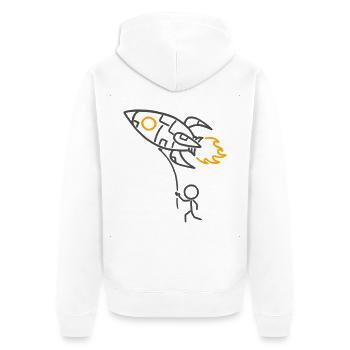 Pocket Rocket (für helle Hintergründe) - Unisex Premium Bio Zip Hoodie - Weiß - Hinten - Thijin (182cm)
