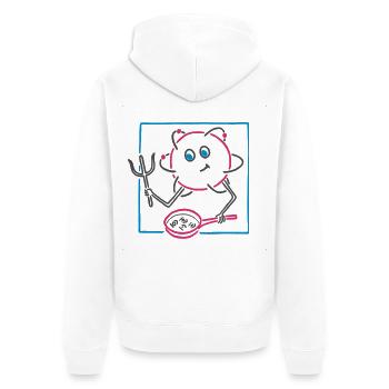 Rührkeiser (für helle Hintergründe) - Unisex Premium Bio Zip Hoodie - Weiß - Hinten - Thijin (182cm)