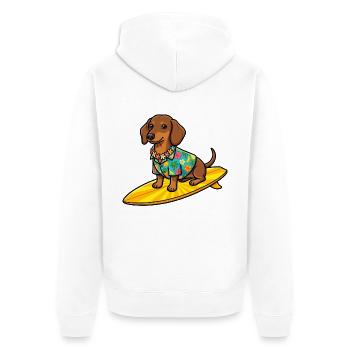 Hawaii Dackel Surfen Surfboard Hund T-Shirt - Unisex Premium Bio Zip Hoodie - Weiß - Hinten - Thijin (182cm)
