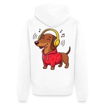 Dackel Musik Kopfhörer Hund Sound T-Shirt - Unisex Premium Bio Zip Hoodie - Weiß - Hinten - Thijin (182cm)