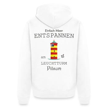 Leuchtturm Pilsum, Meer Entspannen, Nordsee - Unisex Premium Bio Zip Hoodie - Weiß - Hinten - Thijin (182cm)