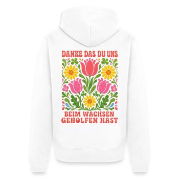Danke das Du uns beim Wachsen geholfen hast! - Unisex Premium Bio Zip Hoodie - Weiß - Hinten - Thijin (182cm)
