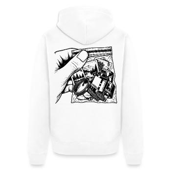 Suchtfoto Argentique – Filmverpackungsbeutel - Unisex Premium Bio Zip Hoodie - Weiß - Hinten - Thijin (182cm)