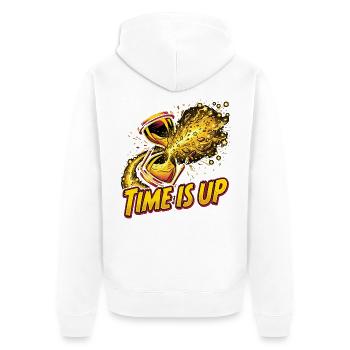 Time Is Up – Explodierende Sanduhr Comic Style    - Unisex Premium Bio Zip Hoodie - Weiß - Hinten - Thijin (182cm)