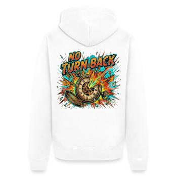 No Turn Back Explodierende Uhr - Unisex Premium Bio Zip Hoodie - Weiß - Hinten - Thijin (182cm)