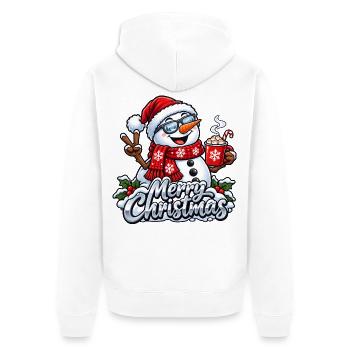 Lustiger Schneemann mit Sonnenbrille Frohe Weihnachten - Unisex Premium Bio Zip Hoodie - Weiß - Hinten - Thijin (182cm)